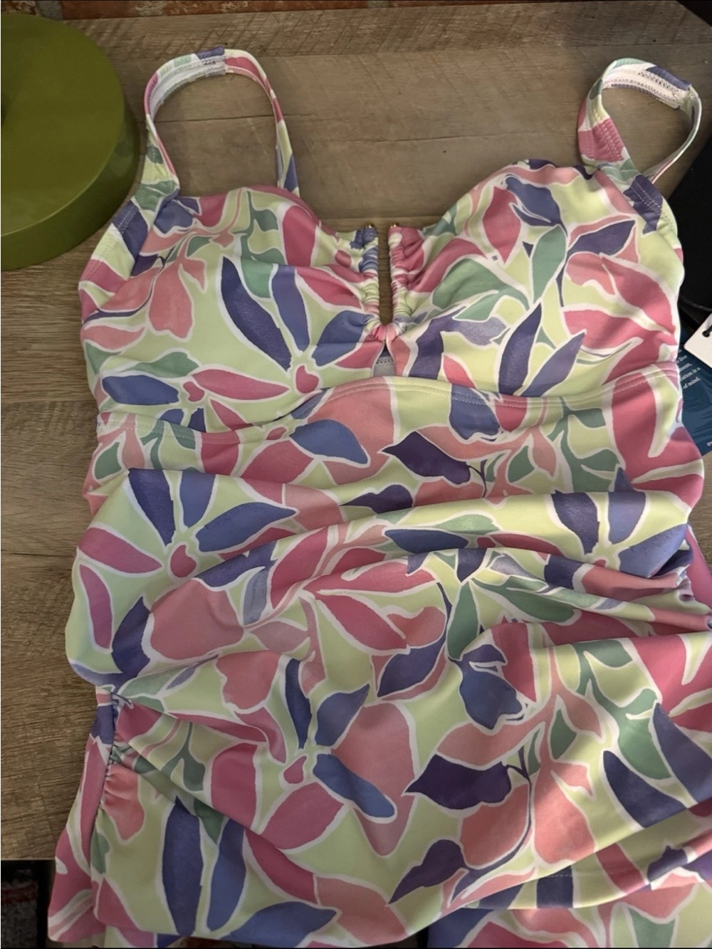 NWT Caribbean Joe Floral Tankini High Waist Swimsuit in Pink, Purple, Green